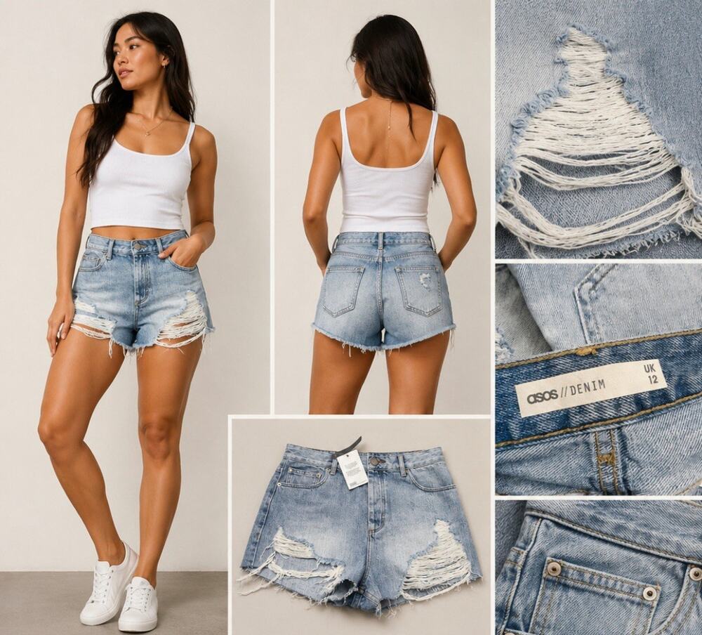 NWT Indie Sleaze ASOS Denim High Rise Distressed Mom Shorts Sz 8 Light Wash Y2K